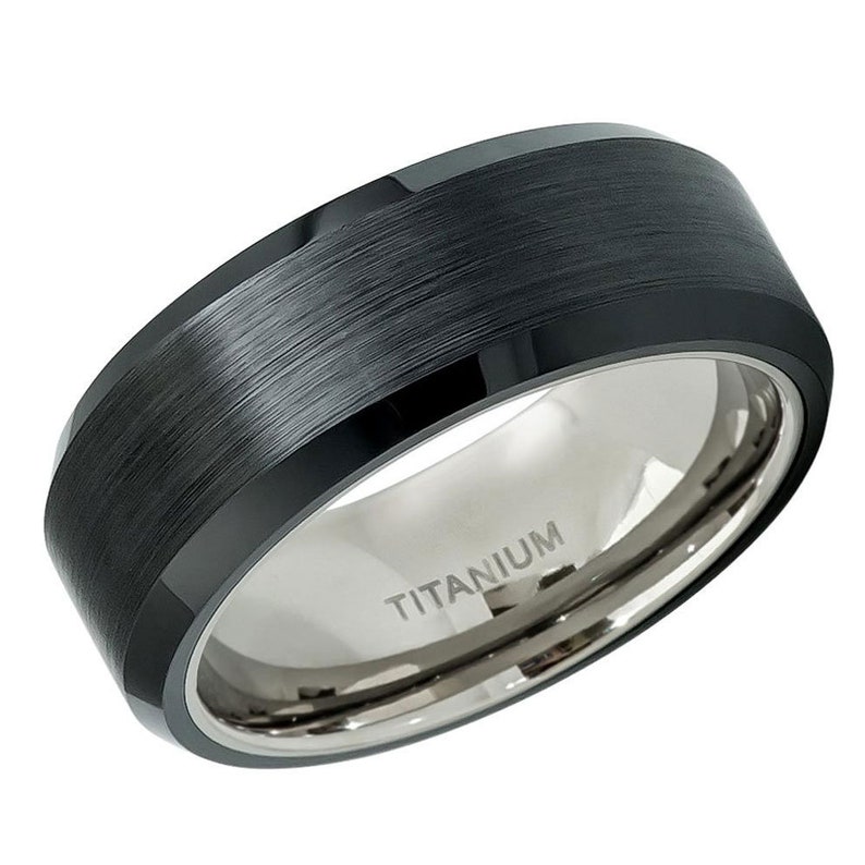 Custom Engraving 8mm Titanium Band Ring Brushed Black Ceramic Center Gift box Ship from USA JDTI489