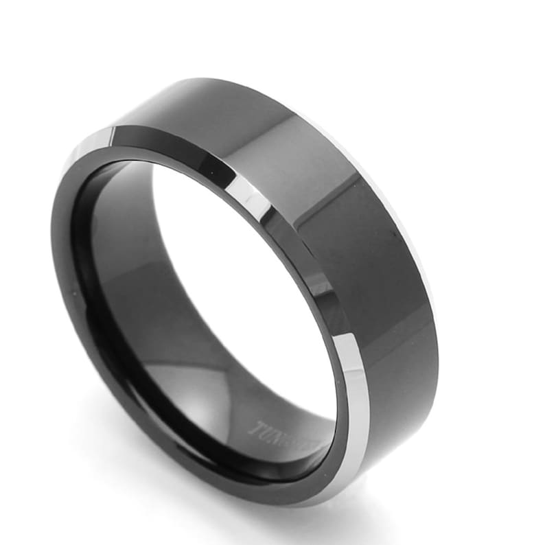 Tungsten Wedding Band 6MM Black Ring High Polished Steel Color Etsy