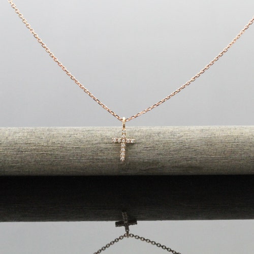 Natural Diamond Cross Necklace Solid 