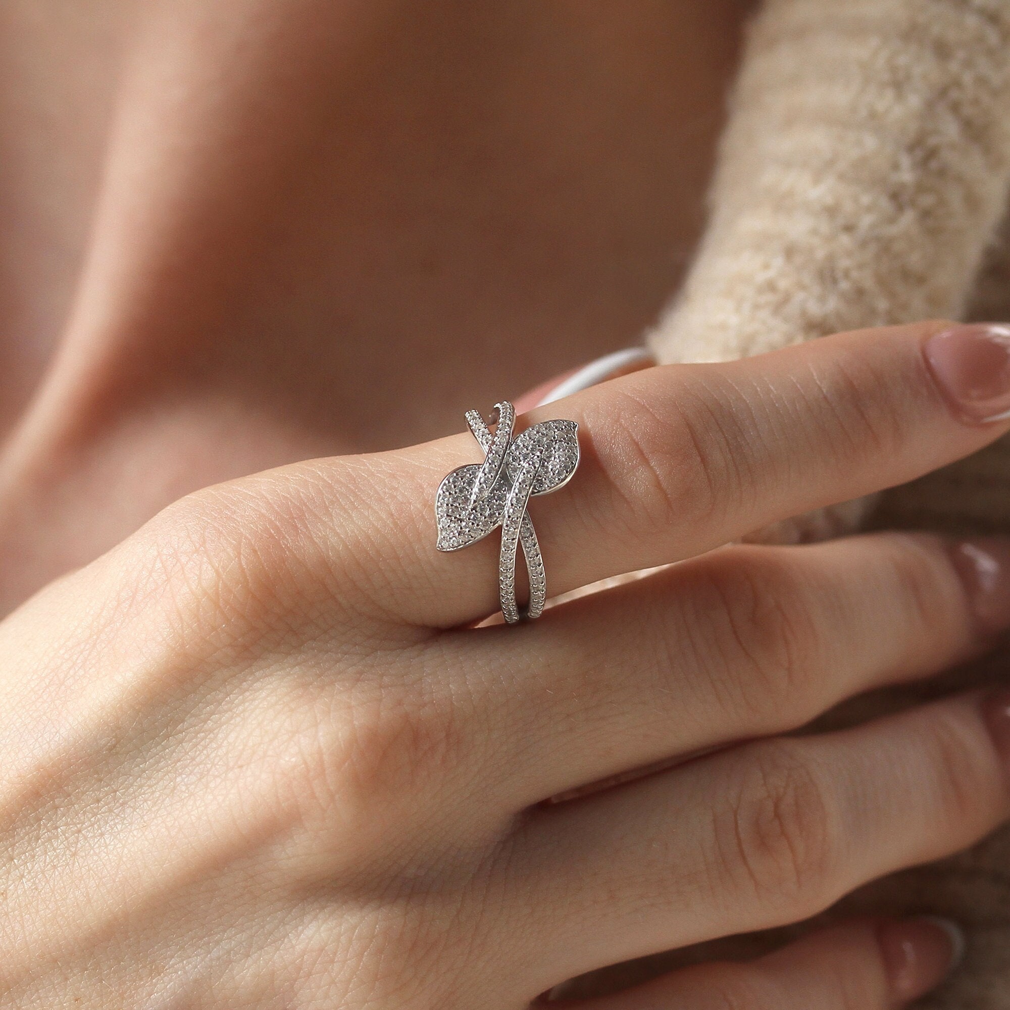Anillo Toi et Moi de la naturaleza anillo de bodas de plata de ley chapada en platino anillo de compromiso de dos hojas para ti y para mi anillo de promesa de