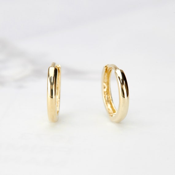 Men Women 14K Gold Hoop Earrings Gold Huggie Earrings Plain Etsy