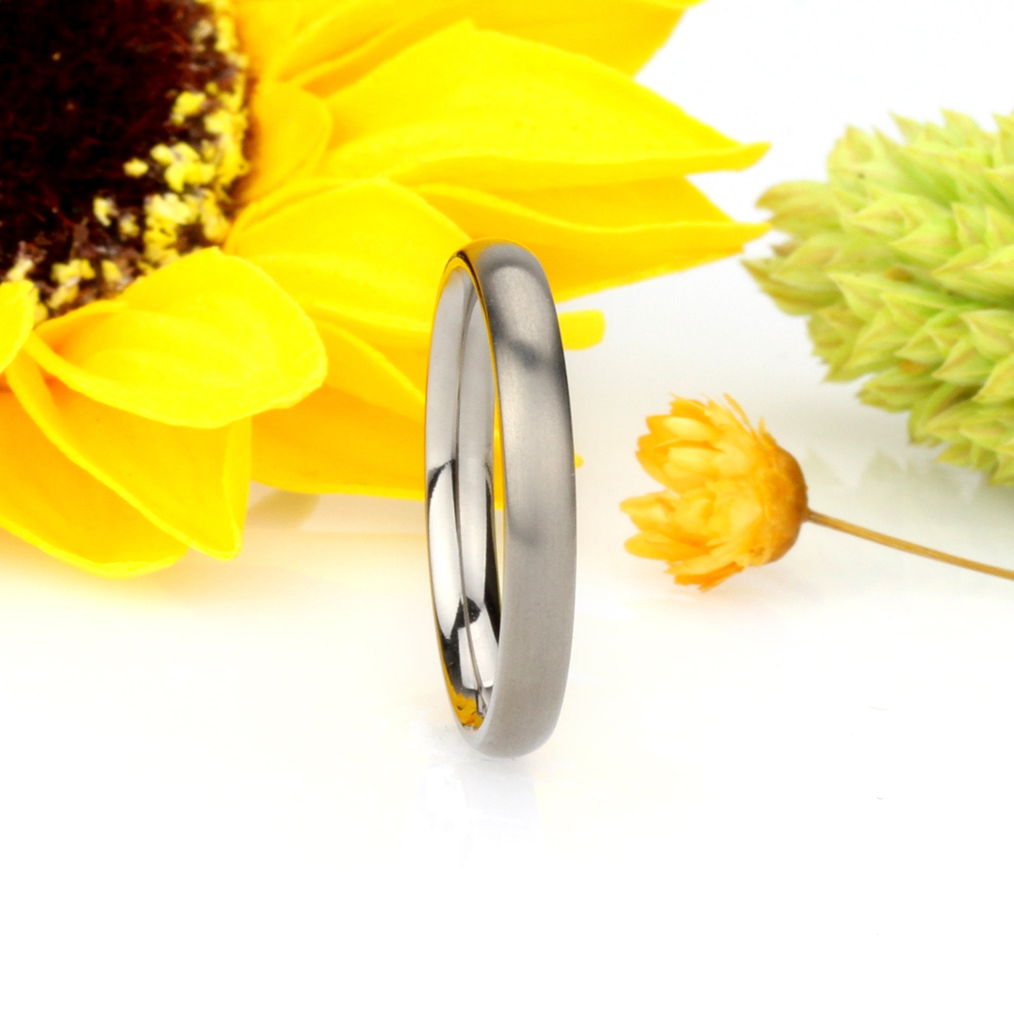 Custom Engraved Personalized Ring, Men Women 3mm Comfort Fit Titanium Wedding Band, Brushed Finish Classic Domed Ring (CT203RTT)