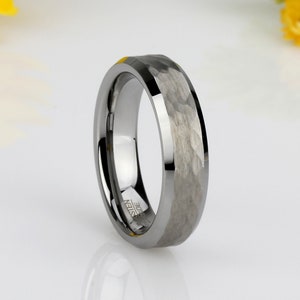 Men Women Tungsten Ring, 6mm Honeycomb Brushed Finished Band Beveled Edge Tungsten Ring, Custom Engraved Personalized Ring