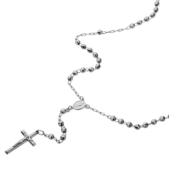 Solid 14K White Gold Rosary Necklace 2 