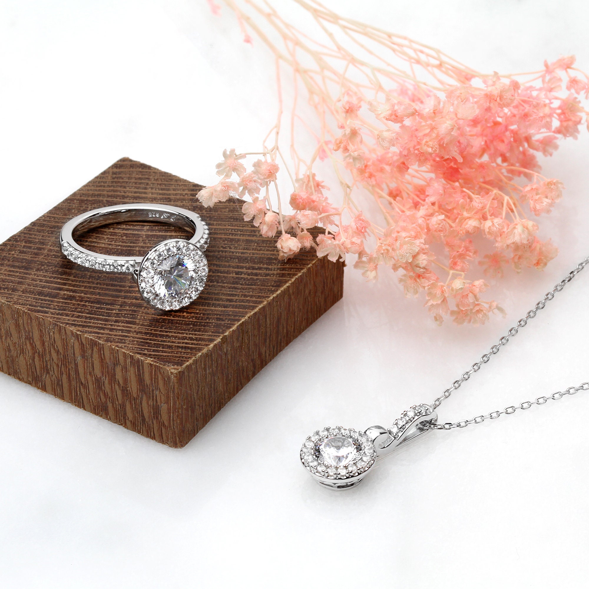 Ring Necklace Set Platinum Plated 