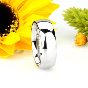 White Titanium Ring: 8MM Classic Dome, Comfort Fit, Custom Engraved Wedding Band, Thumb Ring