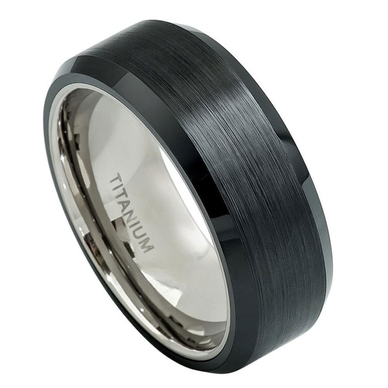Custom Engraving 8mm Titanium Band Ring Brushed Black Ceramic Center Gift box Ship from USA JDTI489