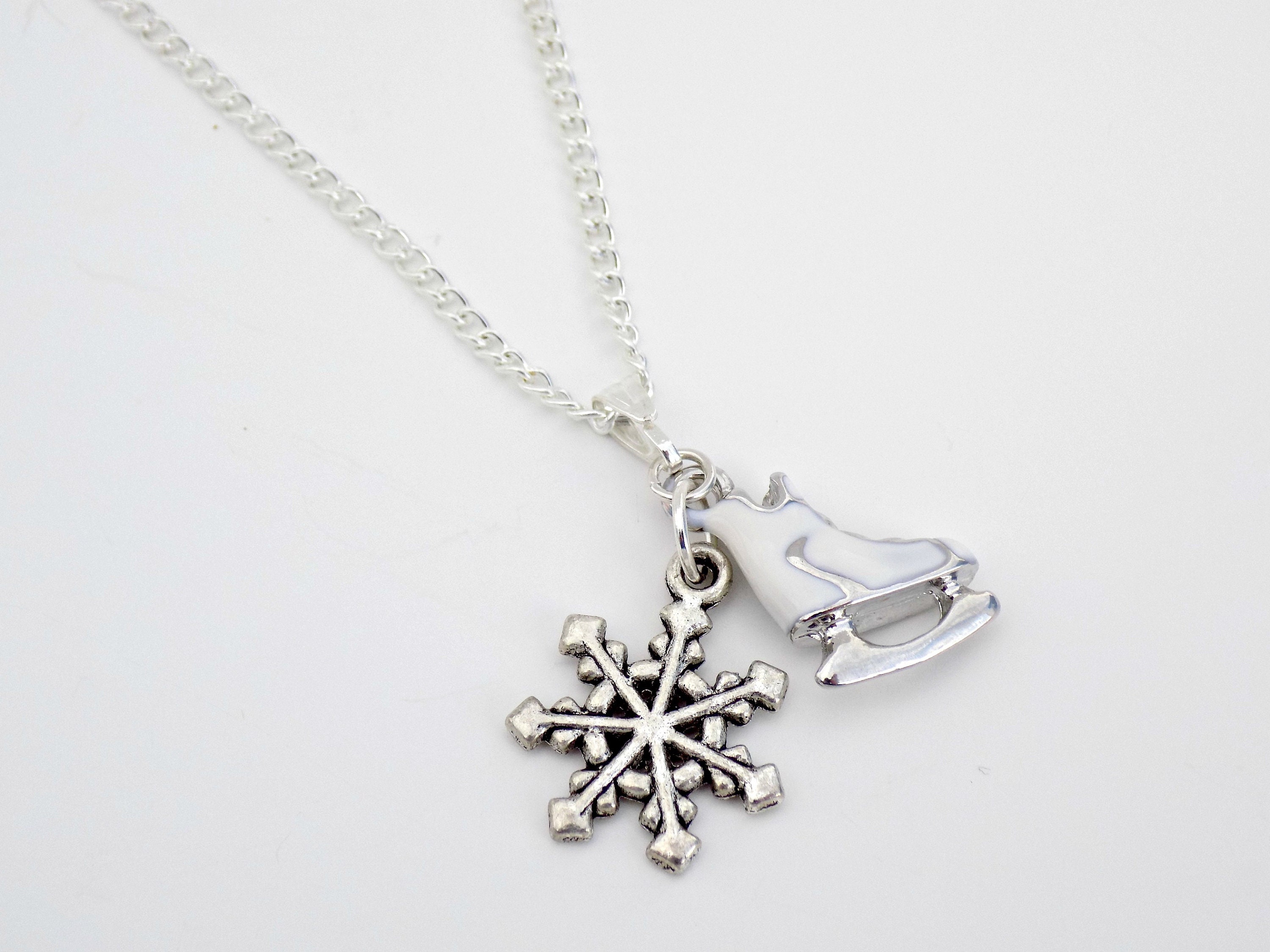Ice Skate Necklace Snowflake Necklace Ice Skate Jewelry Ice Etsy