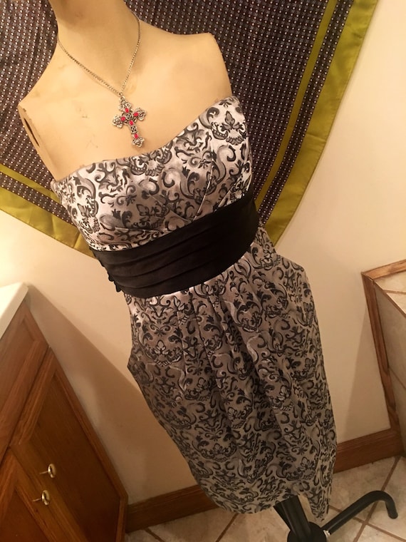 Silver & Black Strapless Dress Floral Dress by Spe