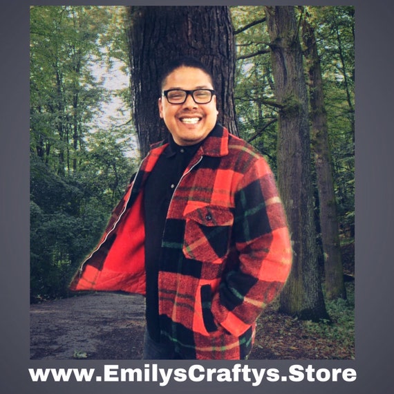 Flash Sale Mid century Red Plaid Flanel Coat by Mo