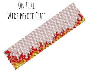 Seed Bead Bracelet Pattern, On Fire Wide Cuff Peyote Pattern, Digital PDF Pattern - Buy 4 get 1 FREE - Instant Download