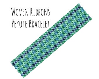 Peyote Bracelet Pattern, Woven Ribbons Peyote Cuff, Digital PDF Pattern - Buy 4 get 1 FREE - Instant Download