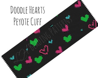 Beading Instructions, Scribbled Hearts Peyote Bracelet Pattern, Digital PDF Pattern - Buy 4 get 1 FREE - Instant Download