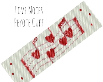 Peyote Bracelet Pattern, Love Notes Wide Peyote Cuff, Digital PDF Pattern - Buy 4 get 1 FREE - Instant Download