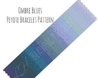 Bracelet Pattern, Ombre Blues Bracelet Peyote Pattern, Digital PDF Pattern - Buy 4 get 1 FREE - Instant Download