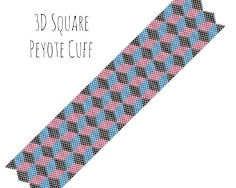 Beadweaving Bracelet Pattern, 3D Square Cuff Peyote Pattern, Digital PDF Pattern - Buy 4 get 1 FREE - Instant Download