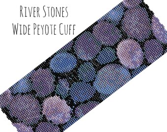 Bracelet Pattern, River Stones Wide Peyote Cuff Pattern, Digital PDF Pattern - Buy 4 get 1 FREE - Instant Download