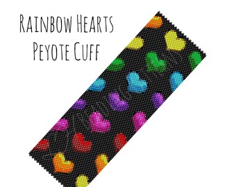 Beadweaving Bracelet Pattern, Rainbow Hearts Wide Peyote Cuff Pattern, Digital PDF Pattern - Buy 4 get 1 FREE - Instant Download