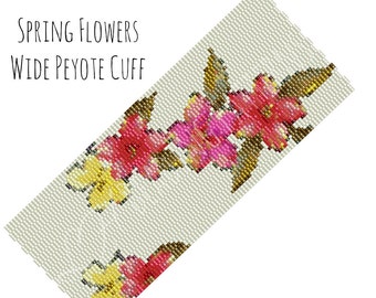 Peyote Bracelet Pattern, Spring Flowers Wide Cuff Peyote Pattern, Digital PDF Pattern - Buy 4 get 1 FREE - Instant Download