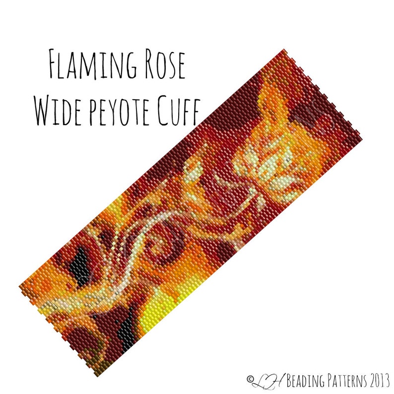 Beadweaving Bracelet Pattern, Flaming Rose Wide Peyote Cuff Pattern, Digital PDF Pattern Buy 4 get 1 FREE Instant Download image 1