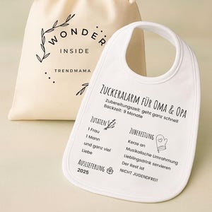 Schwangerschaft verkünden Babylätzchen  „Zuckeralarm für Oma- Opa “ – Lustige Geschenk für werdende Großeltern – Baby Ankündigung