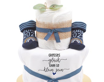 Diaper cake boy blue | Great happiness can be so small | Baby bib + baby socks Born 2023 or 2024 | Baby gift birth