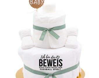 Diaper Cake Neutral | khaki | with saying | I'm proof that dad doesn't just play football | baby bib + baby socks | baby gift