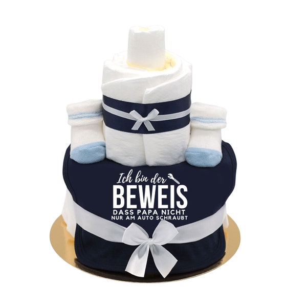 Sayings diaper cake boy navy| I'm proof that dad doesn't just work on the car |screwdriver| Bib + baby socks, baby gift