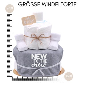 Sprüche Windeltorte Junge grau meliert New to the Crew Lätzchen und Babysocken Babygeschenk zur Geburt Windelgeschenk Bild 7