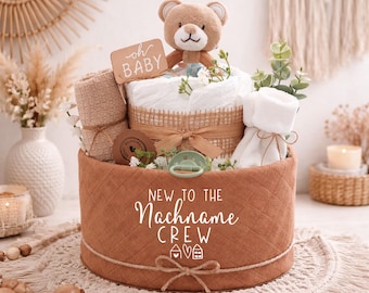 Windeltorte personalisiert mit Name Geschenk zur Geburt Babyshower Junge Mädchen Babygeschenk Bär Windeltorte neutral handmade