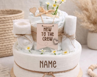 Personalized diaper cake | with name | Baby shower gift | 27 diapers | Baby shower present | New to the Crew