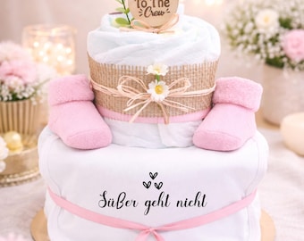 Pink Diaper Cake for Girls - Baby Gift for Birth, Baby Shower Gift | Baby Essentials Gift Set with Bib and Socks | It Doesn't Get Any Cuter Than This
