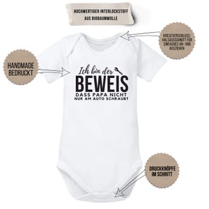 Babybody handprinted with saying screwdriver I'm proof that dad doesn't just work on the car Cotton Baby gift birth image 2