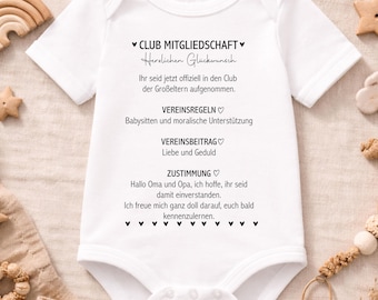 Baby bodysuit, pregnancy announcement for grandparents – “Club Membership” baby bodysuit – Grandma and Grandpa surprise – baby announcement gift