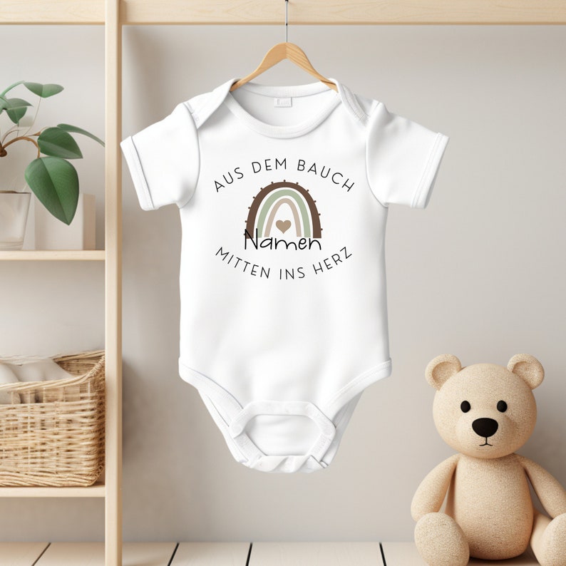 Baby bodysuit personalized From the stomach right into the heart Baby gift, birth, baby bodysuit long sleeve or short sleeve image 2