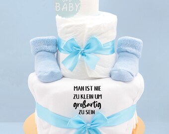 Basic Diaper Cake Boy| with saying | You are never too small to be great | baby bib + baby socks | baby gift birth