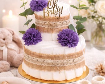 Boho Diaper Cake | Baby Gift for Birth | Neutral Purple Diaper Cake | Baby Shower Gift | Personalized | Gift for Parents