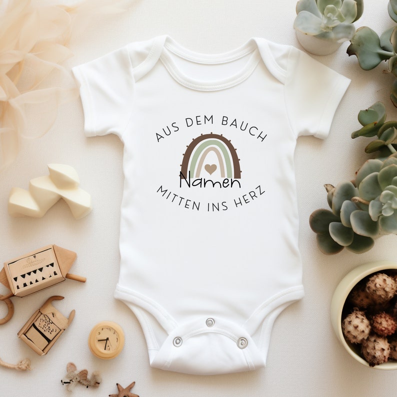 Baby bodysuit personalized From the stomach right into the heart Baby gift, birth, baby bodysuit long sleeve or short sleeve image 1
