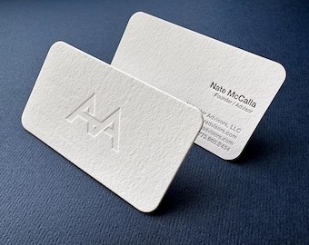 Abgerundete Ecken Letterpress Visitenkarten, Kundenspezifisches Design, Blinddruck, Dickes Baumwollpapier, Prägung