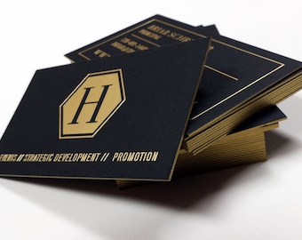 Black Business Cards - 700gsm - Foil on double sided (Matte Gold) +Edge