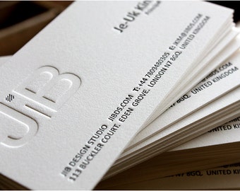 Letterpress Business Cards, Calling Cards, Custom Design, Blind Impression, Crane's Lettra 600gsm