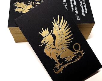 Schwarze Visitenkarten - 700gsm - Folie beidseitig (Matt Gold) +Rand