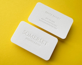 Abgerundete Ecken Letterpress Visitenkarten, Custom Design, Blind Impression