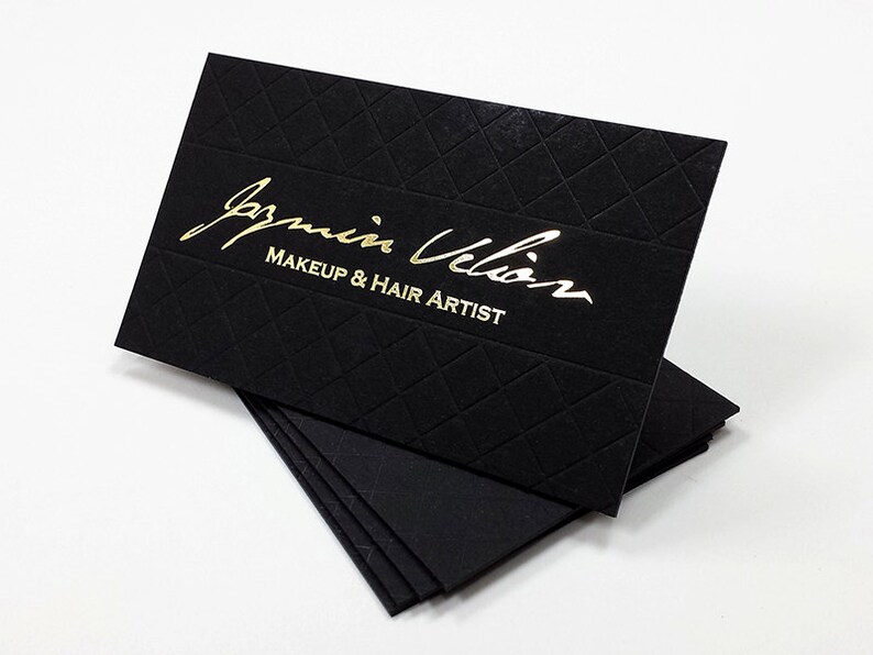 Black Business Cards 700gsm Foil on double sided with Etsy