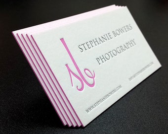 Letterpress Business Cards, Calling Cards, Custom Design,Color Edges, Crane's Lettra 600gsm