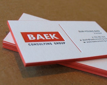 Letterpress Business Cards, Calling Cards, Custom Design,Color Edges, Crane's Lettra 600gsm