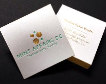 Letterpress Business Cards, Calling Cards, Custom Design - 1 Letterpress + Gold Foil