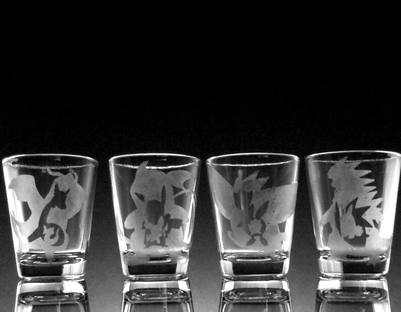 CHOOSE ANY FOUR 4 Pokemon Evolution Etch Shot Glasses Etsy