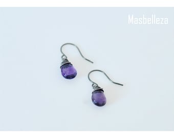 Oxidized sterling silver and amethyst earrings