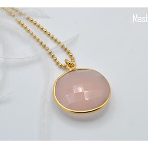 925 Silver Necklace - Healing Stone Jewelry - Pink Gemstone - Pink Stone Pendant - Chalcedony Gemstone - Masbelleza